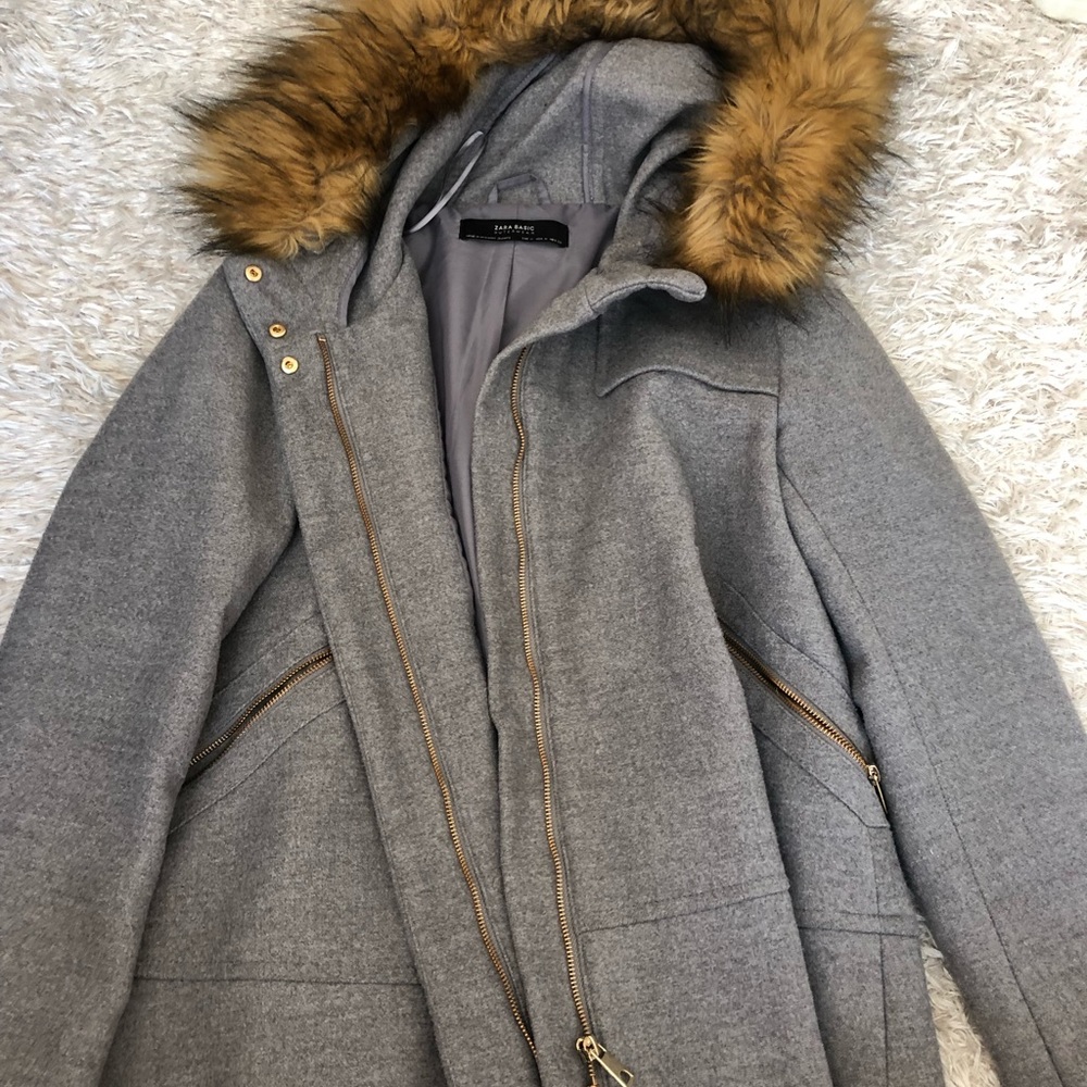 Zara grey coat with fur hood
